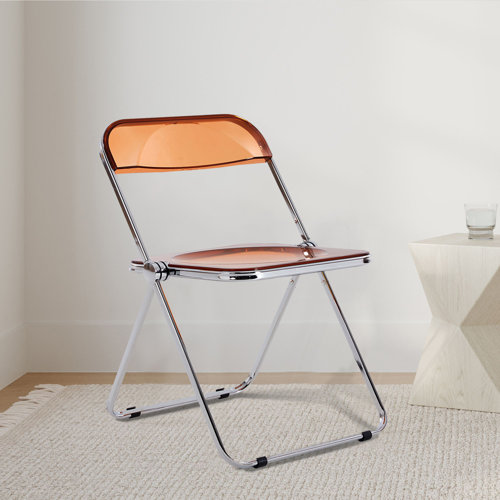 Inbox Zero Sigurd Clear Acrylic Folding Chair with Chrome Trim Frame